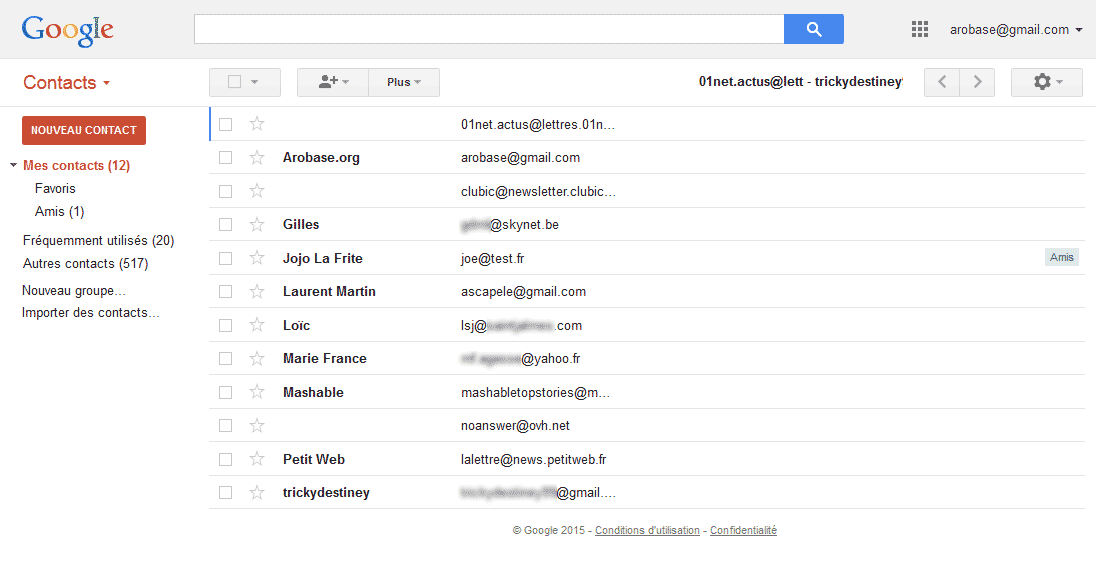 importer des contacts dans gmail