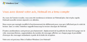 Hotmail - Annonce nouveau défilement