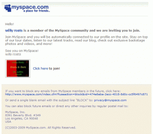 MySpace - Mail d'invitation