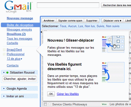 Gmail * Glisser-déposer pour les libellés