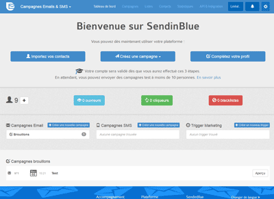 SendinBlue - Tableau de bord