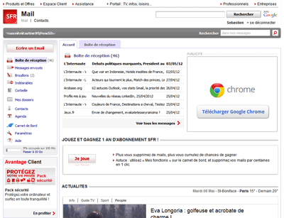 Page d'accueil messagerie SFR