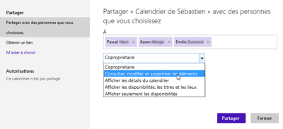 Paramètres de partage de calendrier