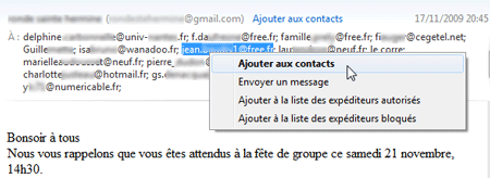 Ajouter l'expéditeur aux contacts