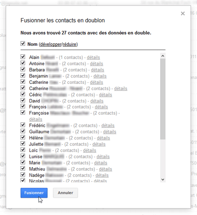 Fusionner les contacts en doublon