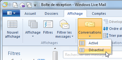Désactiver l'affichage par conversation
