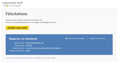 Confirmation de la création