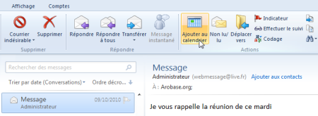 Convertir e-mail en événement