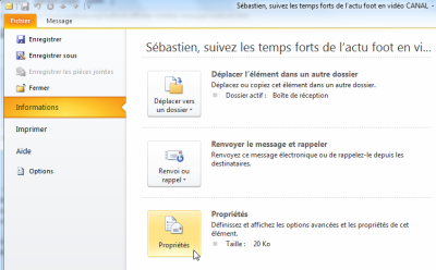 Propriétés du message