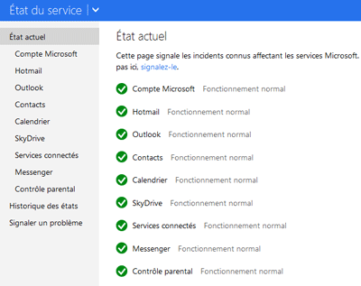 Etat du service Hotmail