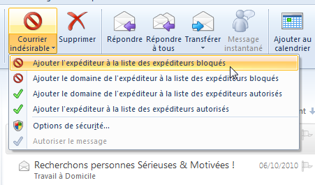 Bloquer les expéditeurs indésirables avec Windows Live Mail