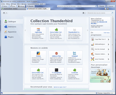 Catalogue extensions Thunderbird