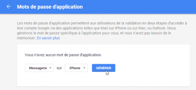 Générer un mot de passe d'application Gmail