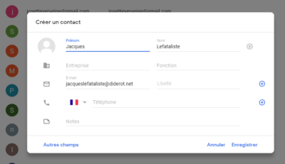 Coordonnées du contact Gmail