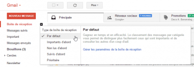 Choix de la boîte de réception Gmail