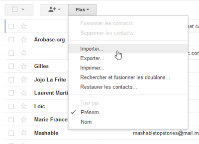 Importer contacts Gmail