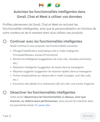 Fonctionnalités intelligentes