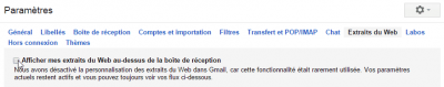 Ne pas afficher les Extraits du Web