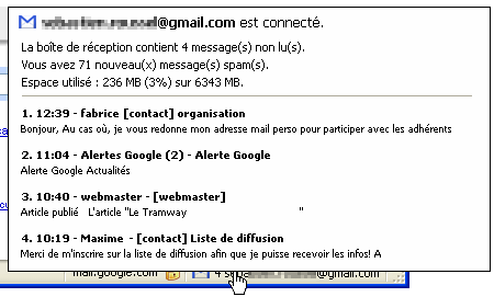 Survol souris Gmail Manager