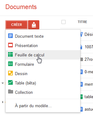 Créer feuille de calcul