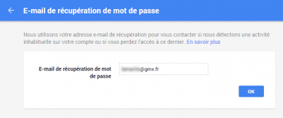 Adresse e-mail de récupération