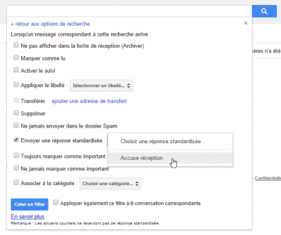 Réponses standardisées dans filtres Gmail