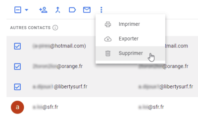 Supprimer des contacts Gmail