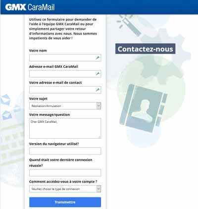 Formulaire de contact GMX