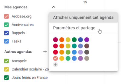 Paramètres Google Agenda