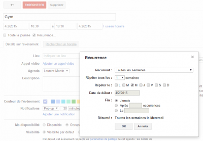 Google agenda - événement récurrent