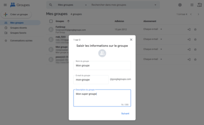 Nouveau groupe Google Groups