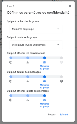 Paramètres du groupe Google Groups