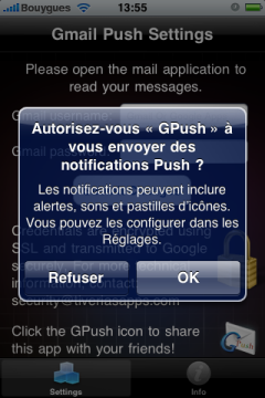 Autorisation de notifications GPush