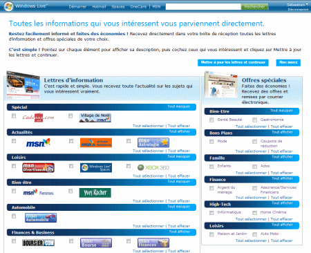 Liste des newsletters Hotmail