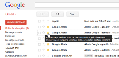 Le marqueur Important sur la liste des messages