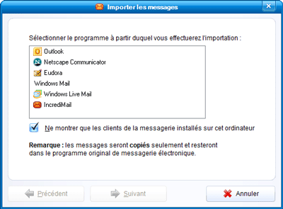 Sélection du logiciel de messagerie