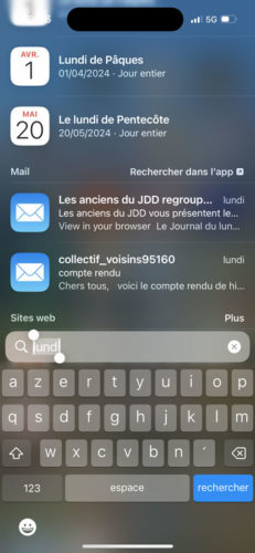 iPhone résultats de la recherche Mail