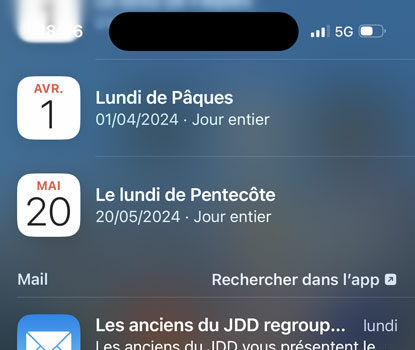 iPhone résultats de la recherche Mail