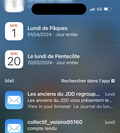 iPhone résultats de la recherche Mail