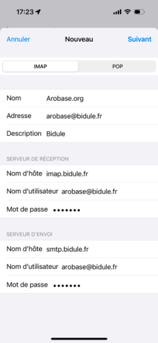 iPhone - Serveurs de réception et d'envoi