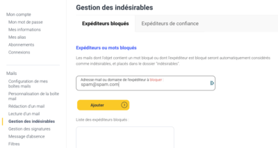 Bloquer un expéditeur sur LaPoste.net