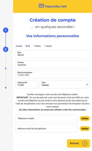 Informations personnelles LaPoste.net