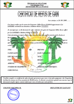 Certicifat de refus de gain