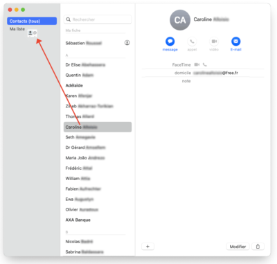 Ajouter des contacts à la liste - Mac