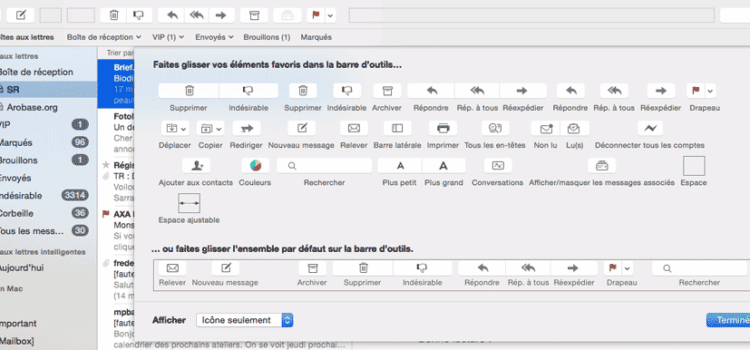 Commandes de la barre d'outils
