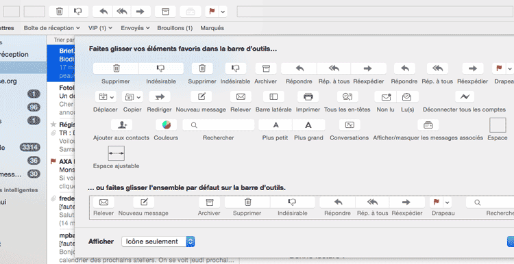 Commandes de la barre d'outils