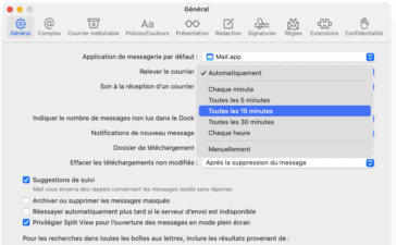 Fréquence de relève du courrier - Mail Mac