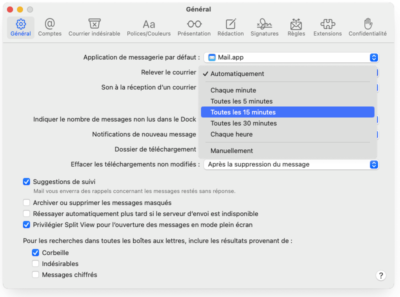 Fréquence de relève du courrier - Mail Mac