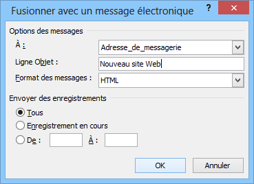 Fusionner avec un message électronique