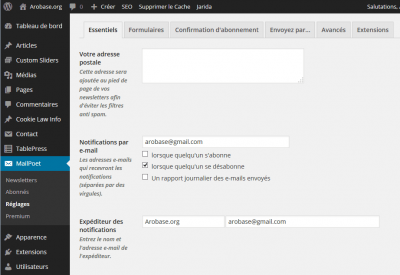 MailPoet - Réglages